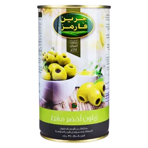 Green Farms Pitted Green Olives tins 350g جرين فارمز عبوة معدنية زيتون اخضر مفرغ من النواة