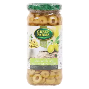 Green Farms Sliced Green Olives Glass 235g جرين فارمز عبوة زيتون اخضر شرائح